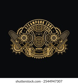 Logotipo do emblema Steampunk com detalhes círculo da engrenagem