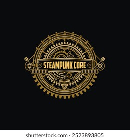 Logotipo do emblema Steampunk com círculo da engrenagem vintage