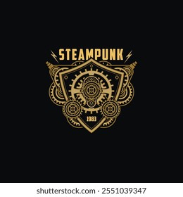 Selo Steampunk perfeito para o logotipo com círculo de engrenagens