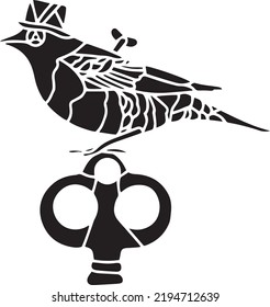 Steampunk bird Vector, Stencil, black and white