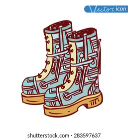 Steampunk boots, hand drawn vector illustration.