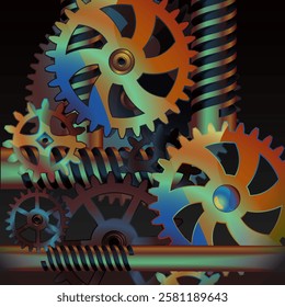 Steampunk bronze gear wheels. Realistic cogs and gears mechanism. Engineering and technology vector.