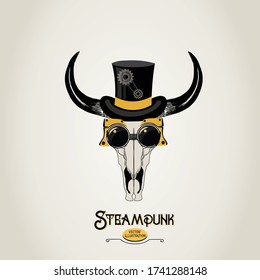 Steampunk bull skull with hat vector illustration