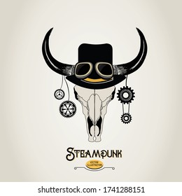 Steampunk bull skull with hat vector illustration
