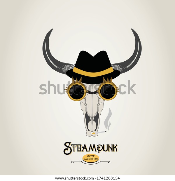 Steampunk Bull Skull Hat Vector 