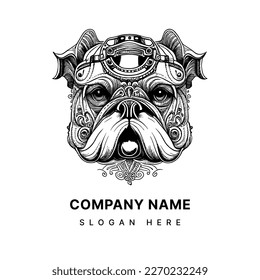 steampunk bulldog head logo is a unique blend of vintage and futuristic elements, featuring gears, pipes, and rivets that create a mechanical bulldog