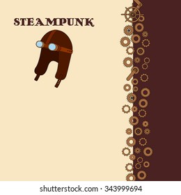 Steampunk card with aviator hat with goggles in doodle style