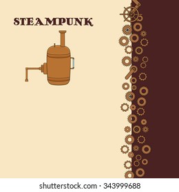 Steampunk card with boiler in doodle style