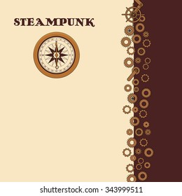 Steampunk card with compass in doodle style