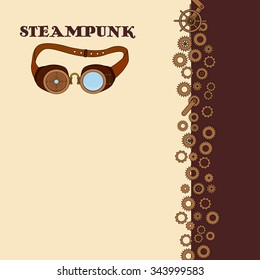 Steampunk card with glasses with metal elements in doodle style