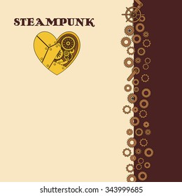 steampunk card with heart with gears in doodle style