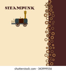 Steampunk card with retro locomotive in doodle style