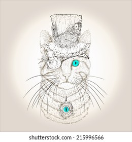 steampunk cat in the hat and glasses