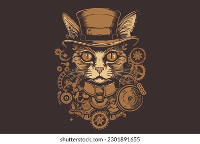 Steampunk cat vintage vector illustration for tshirt