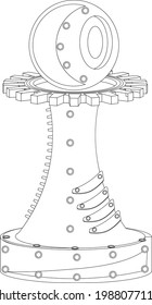 Steampunk chess Piece Pawn Robot coloring book. Vector illustration on a white background.