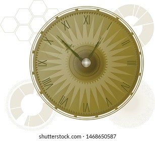 Steampunk clock face, vintage retro pattern, old time