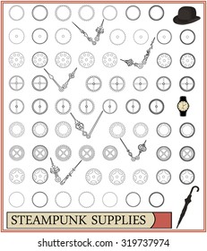 Steampunk clock parts,wristwatch,umbrella,bowler hat