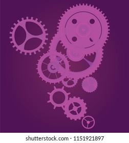 steampunk cogs and gears isolated, mechanical pink steam punk