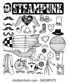 Steampunk collection, hand drawn vector illustration.