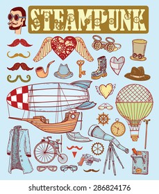 Steampunk collection, hand drawn vector illustration.