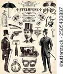 Steampunk collection vintage engraved illustration
