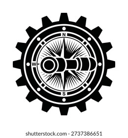 Steampunk compass rose integrated with a mechanical gear design