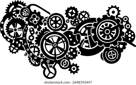 Composição Steampunk de engrenagens intrincadas e engrenagens criando um conceito mecânico e industrial. Mecanismo retrô preto. Ilustração vetorial