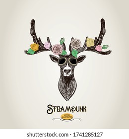 Steampunk deer head vector illustration