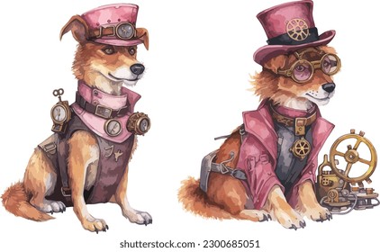 Clíparte de perro Steampunk, ilustración vectorial aislada.