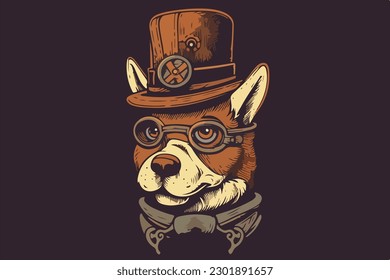 Steampunk dog vintage vector illustration for tshirt