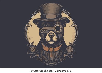 Steampunk-Hund Vintage, Vektorgrafik für T-Shirt