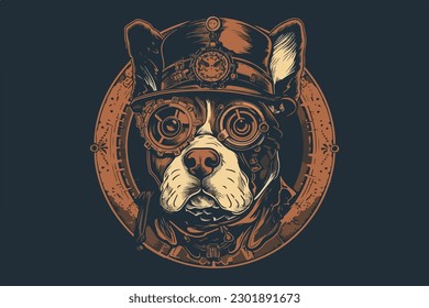 Steampunk-Hund Vintage, Vektorgrafik für T-Shirt