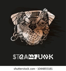 Steampunk dog. Watercolor vector background