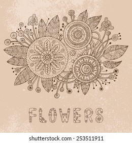 Steampunk doodle flowers. Vector illustration