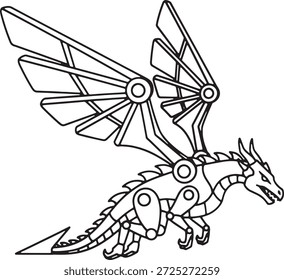 Steampunk Dragon Silhueta Ícone Vetor Futurista Mecânica Fantasia Criatura Voando Hi-Tech Logo Símbolo Ilustração Sinal	