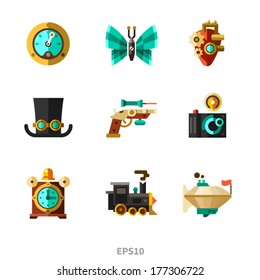 Steampunk Elements. Vector Flat Icons