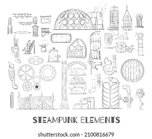 Steampunk and factory environment elements sketch hand drawn 