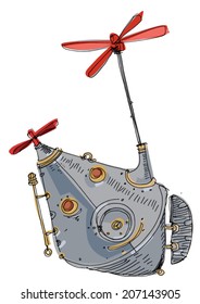 steampunk flight machine - cartoon