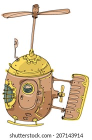 steampunk flight machine - cartoon