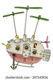 steampunk flight machine - cartoon