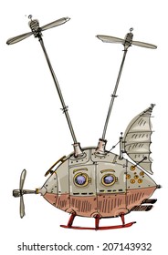 steampunk flight machine - cartoon