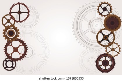 Steampunk frame with cogs and gears, vintage wheels