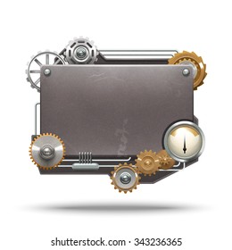 Steampunk frame in vintage style on white background isolated vector illustration