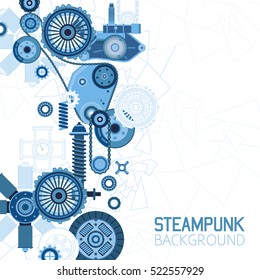 Steampunk futuristic background with mechanical engineering industrial parts details and elements vector illustration