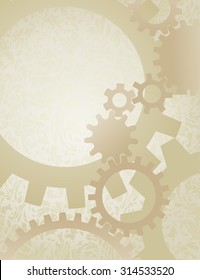 Fondo de los engranajes Steampunk en el pergamino. Ilustración vectorial de fondo de engranajes bien desvanecidos en papel viejo.