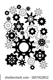 Fondo de los engranajes de vapor. Ilustración vectorial de fondo con engranajes en blanco