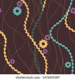 steampunk gears and chains seamless pattern wallpaper background , repeatable texture for textile or wrapping paper , vector illustration
