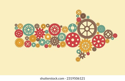 Steampunk gears as color vector arrows isolated on white. Arrow icon. Arrow vector icon. Arrow. Arrows vector illustration collection