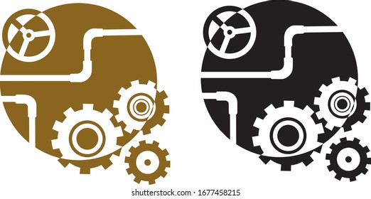 Steampunk gears steam pipe industry logo icon vector