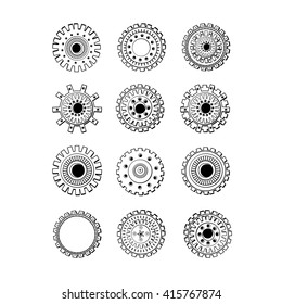 Steampunk gear-wheel round elements. Set.Black color